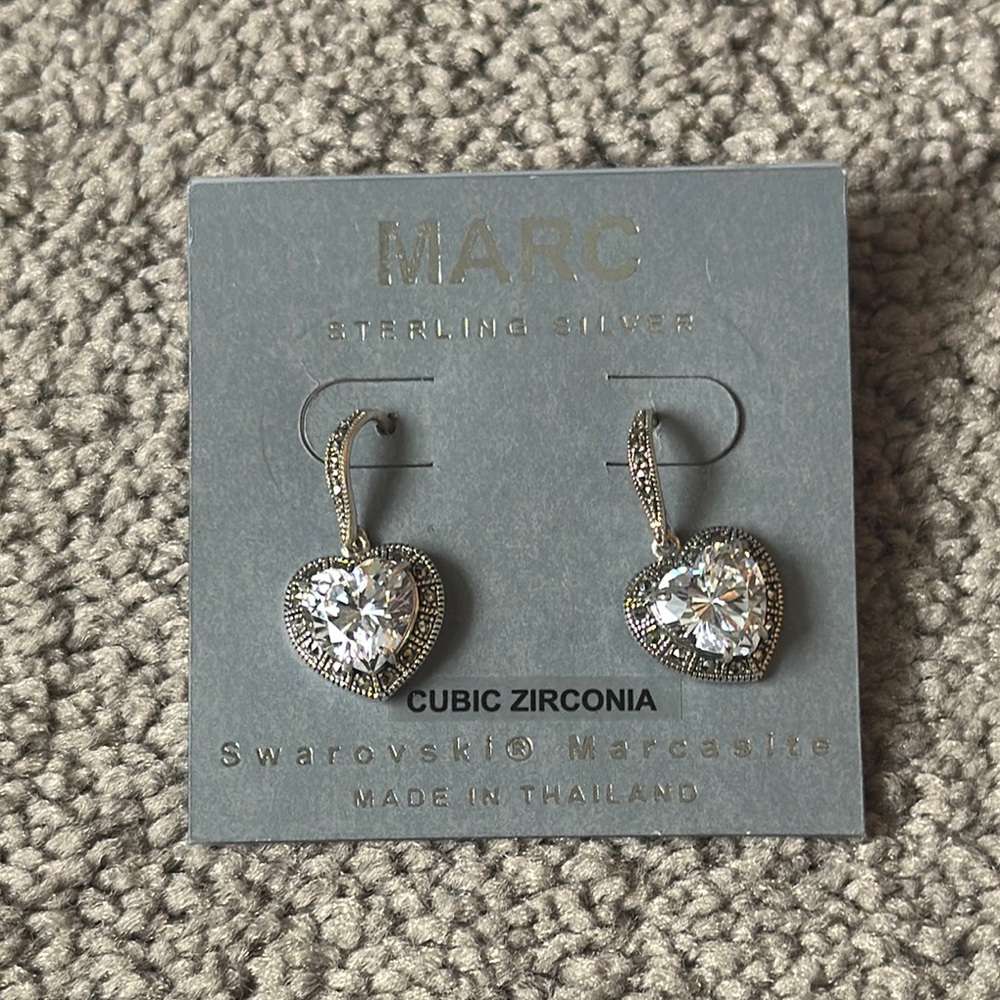 MARC Sterling Silver Swarovski Marcasite Cubic Zirconia Heart Earrings